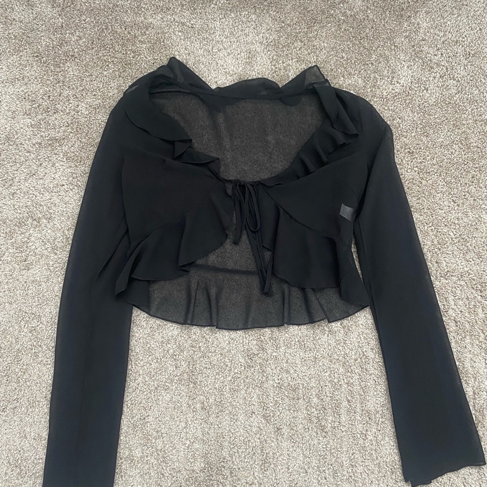 Black Ruffle Tie-Front Crop Top